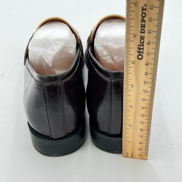 Black Women Slip On Loafer Flats Round Toe Patchwork Leather Low Heel Dress Pump - Picture 4 of 6